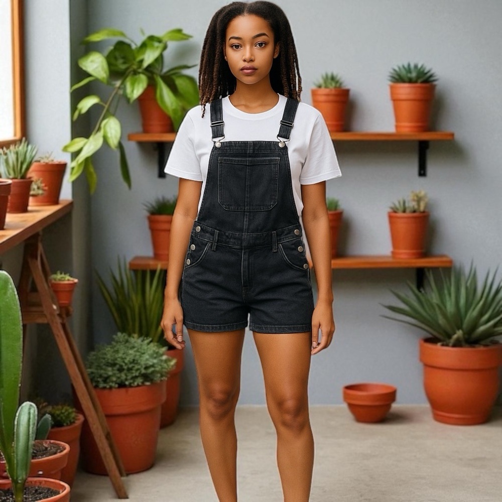 Madewell NWT Adirondack Short Overalls in Washed Black Size XXS